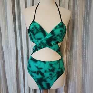 VS PINK 1PC Sexy Crisscross Cutout Bikini Swimsuit Bathing suit Green Black M